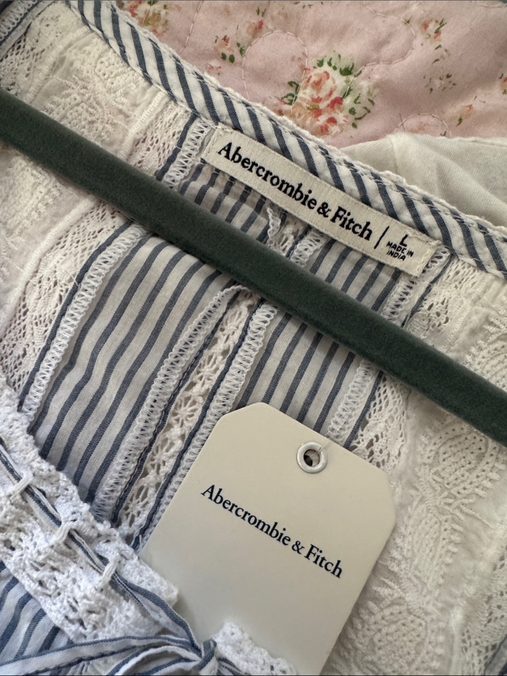 Abercrombie &Fitch Striped Lace-Trim Sleeveless Top - Blue & White - Picture 3 of 3